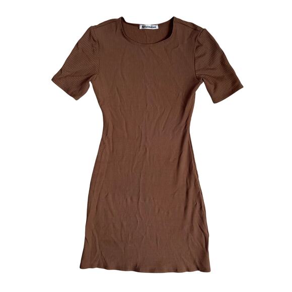 Reformation Kendy Knit Ribbed Stretch Bodycon Dress Brown XS - Picture 1 of 5